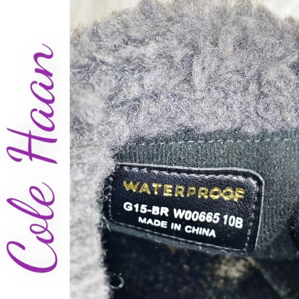 NWOB COLE HAAN Grand OS Callie Waterproof Suede Shearling Wedge Bootie‎ Gray, 10